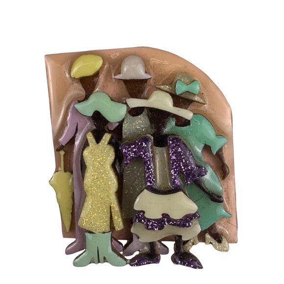 Woman Pins By Lucinda Multi-Color Decorative Brooch Purple/Yellow/Green Unique D - Picture 1 of 5